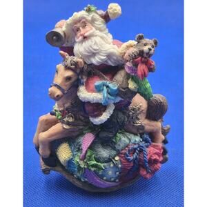 Vintage Roly Poly Santa on Rocking Horse Gifts Teddy Bear 5" Tall